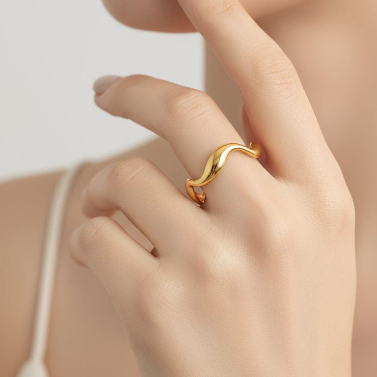 Gold Wave Shape Adjustable Ring – Gold Plated & Trendy Design