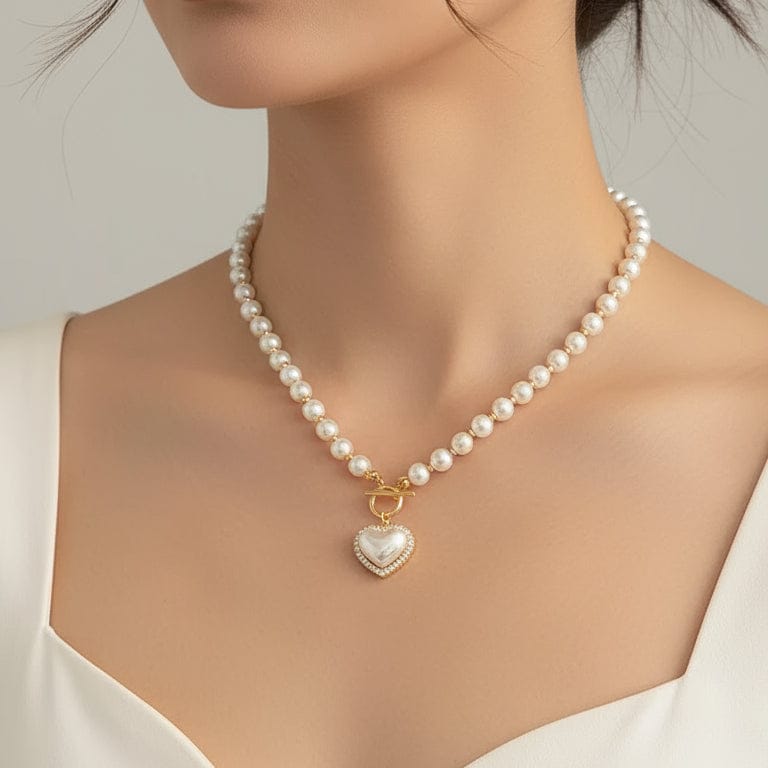 Liekoo Heart Pearl Pendant Necklace – Elegant & Feminine