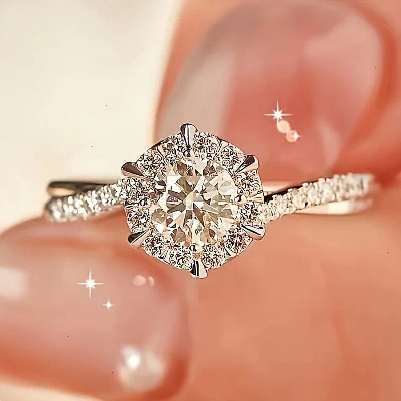 White Plated Zircon Ring – Elegant 4 Prong Design