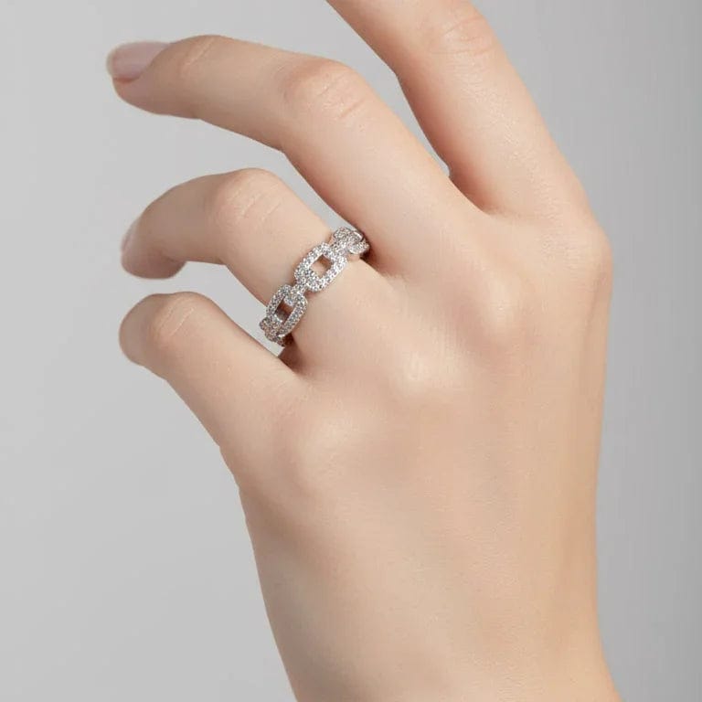 Zircon Twist Chain Open Ring – Elegant Geometric Design