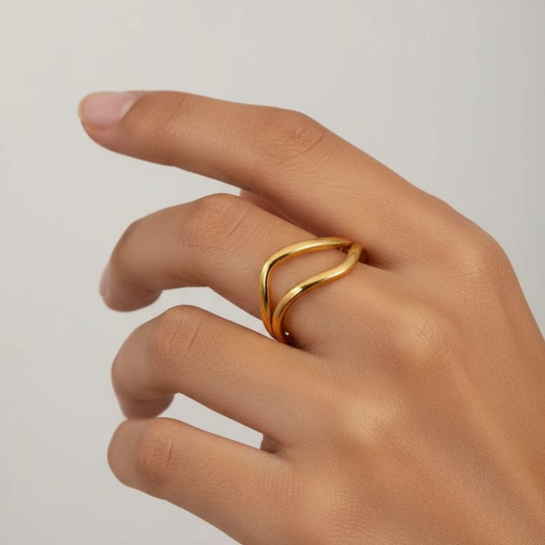 Elegant Double Layer Adjustable Gold Ring – Gold Plated