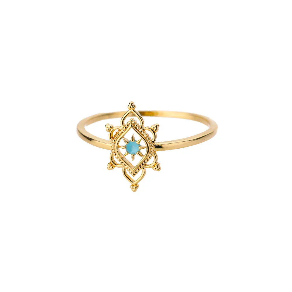 Hexagon Star Ring Blue Lotus Flower Rings For Women Gold Color Stainless Steel Opal Natural Stone Ring Boho Jewelry Gift