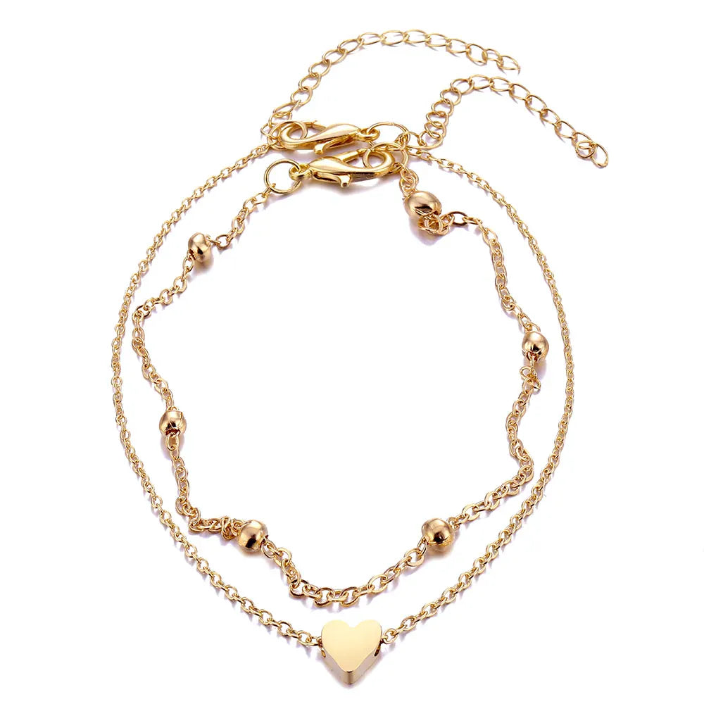 Bohemian Layered Heart Anklet Adjustable Trendy
