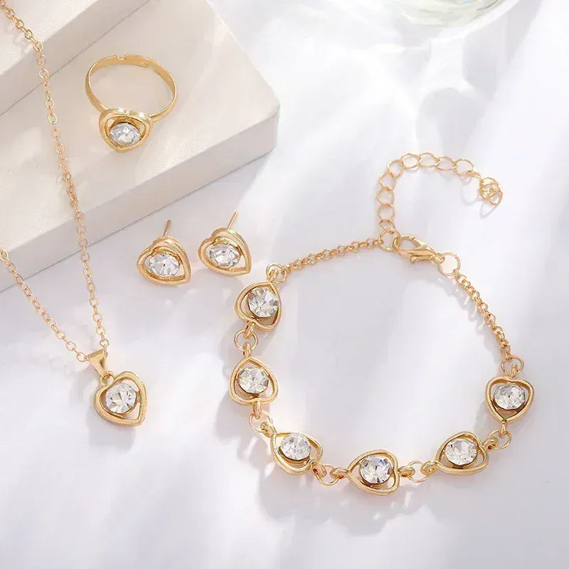 Liekoo 5 Pcs Gold-Color Double Heart Jewelry Set