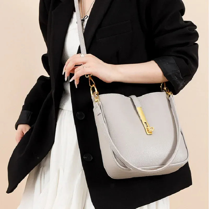 Liekoo Women's Genuine Leather Bucket Shoulder Bag