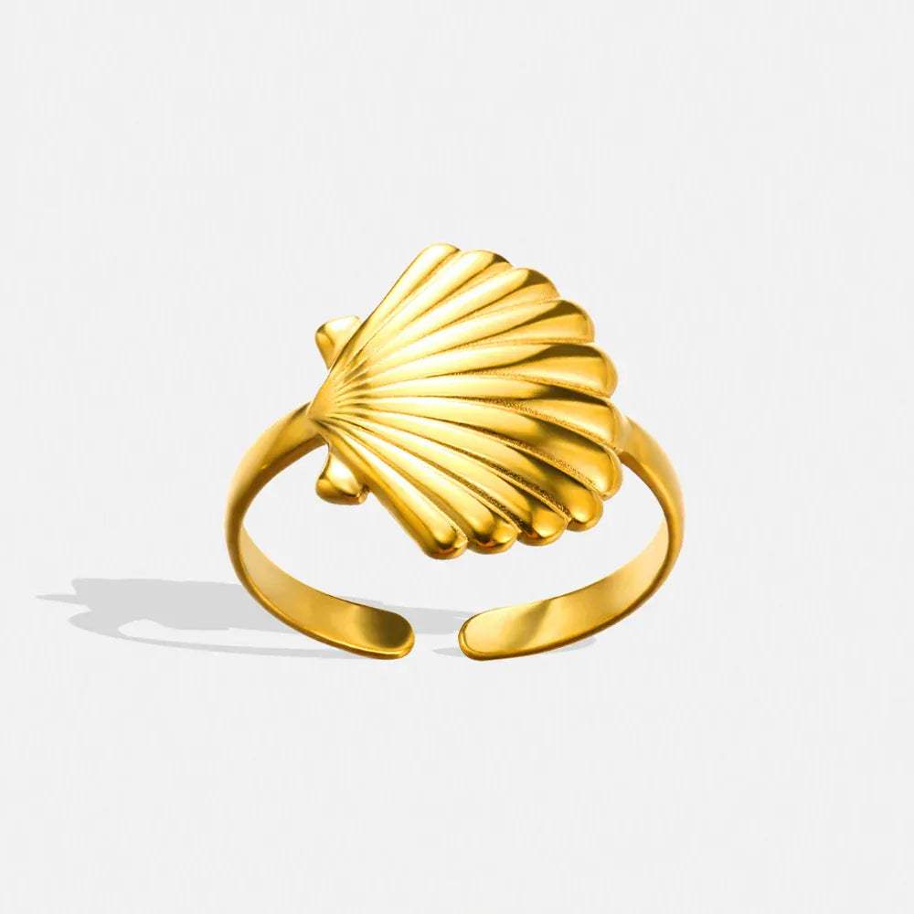 Gold Color Sea Shell Rings For Women Men Opening Adjustable Stainless Steel Summer Beach Seashell Ring Statement Jewelry Gift