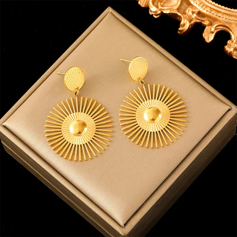 ashion Gold Sunflower Earrings – Stainless Steel Jewelry for Women