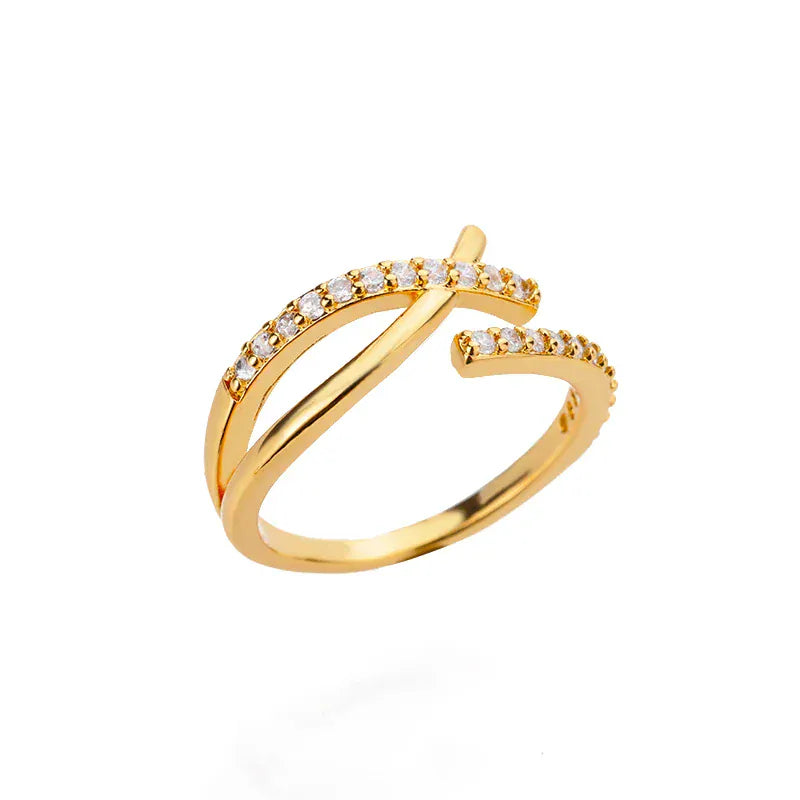 Zircon X-curve Open Rings For Women Stainless Steel Gold Plated Geometric Cross Ring Korean Fashion Jewelry Wedding Party Gifts