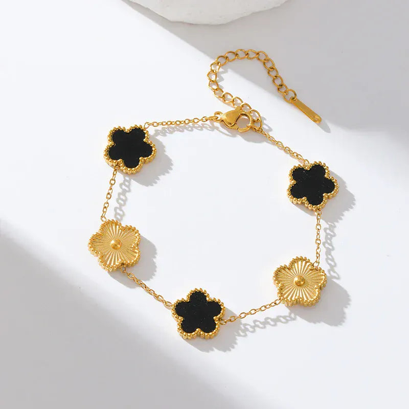 Five Leaf Clover Bracelet Gold Plated Elegant Stylish Trendy