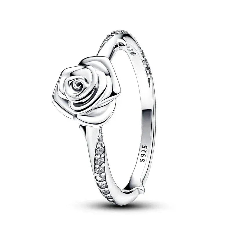 Hot Sale 925 Silver Rose in Bloom Ring For Women Exquisite Style Fashionable For Parties Wedding Luxury DIY Jewelry Fine Gifts