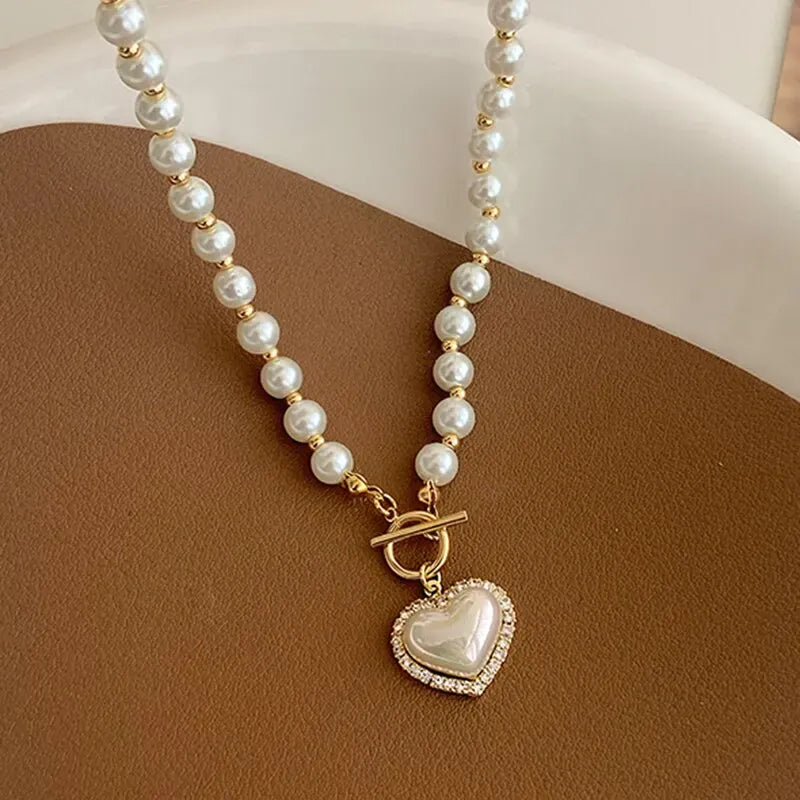 Liekoo Heart Pearl Pendant Necklace – Elegant & Feminine