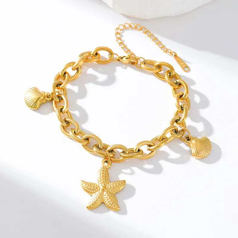 Starfish Shell Charm Bracelet Gold Plated Elegant
