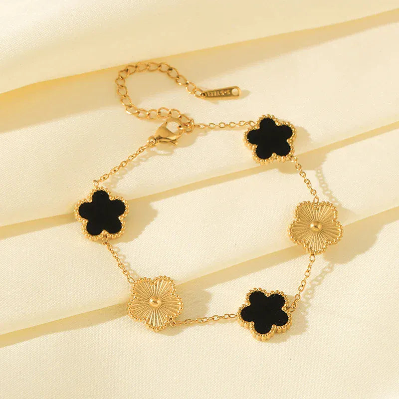 Five Leaf Clover Bracelet Gold Plated Elegant Stylish Trendy