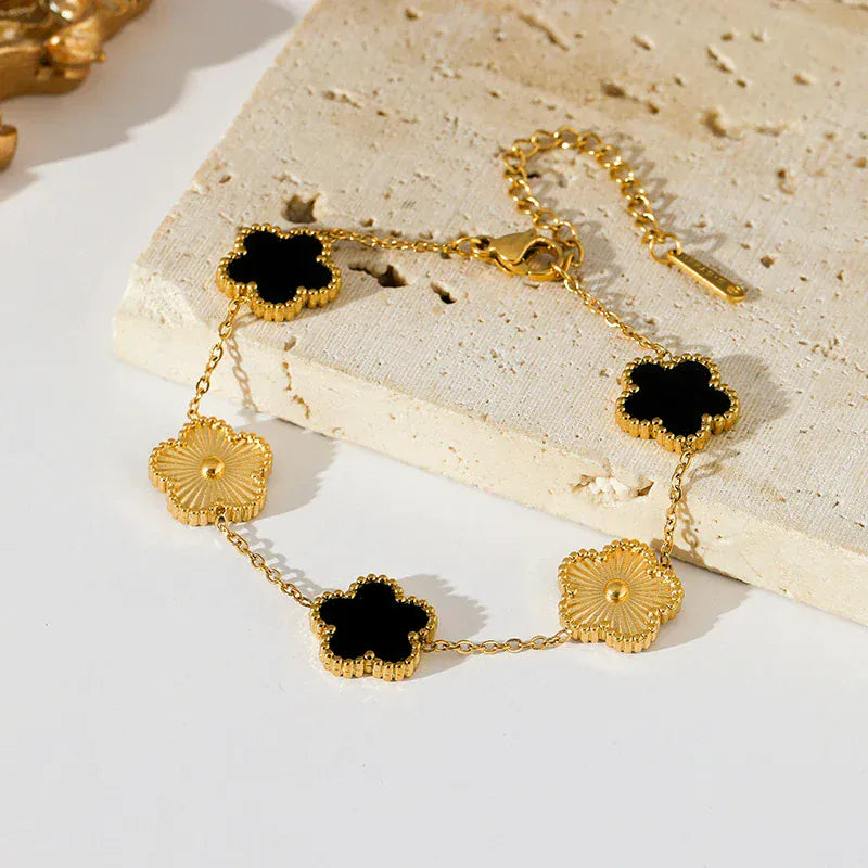 Five Leaf Clover Bracelet Gold Plated Elegant Stylish Trendy