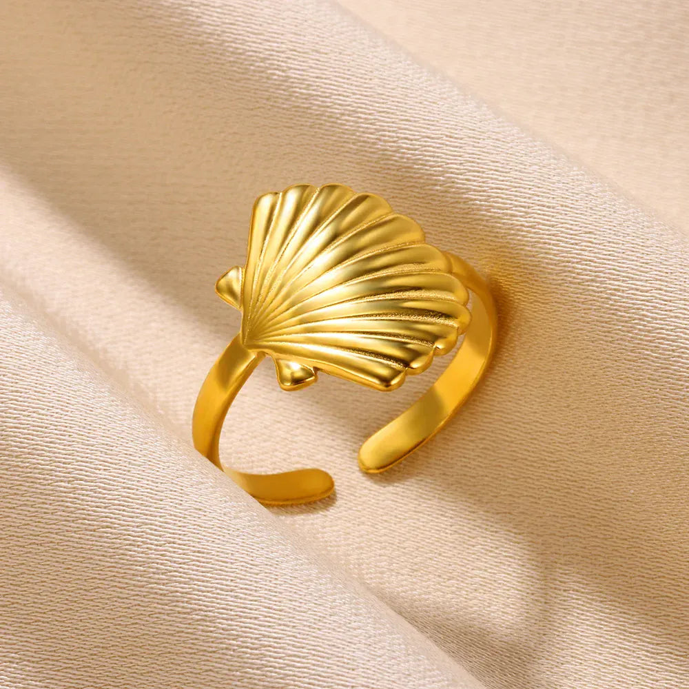 Gold Color Sea Shell Rings For Women Men Opening Adjustable Stainless Steel Summer Beach Seashell Ring Statement Jewelry Gift