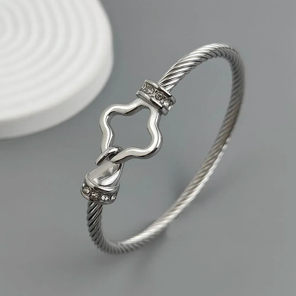 New steel wire button zircon four-leaf clover gold-plated bracelet 18K, high-quality waterproof couple bracelet, wife gift