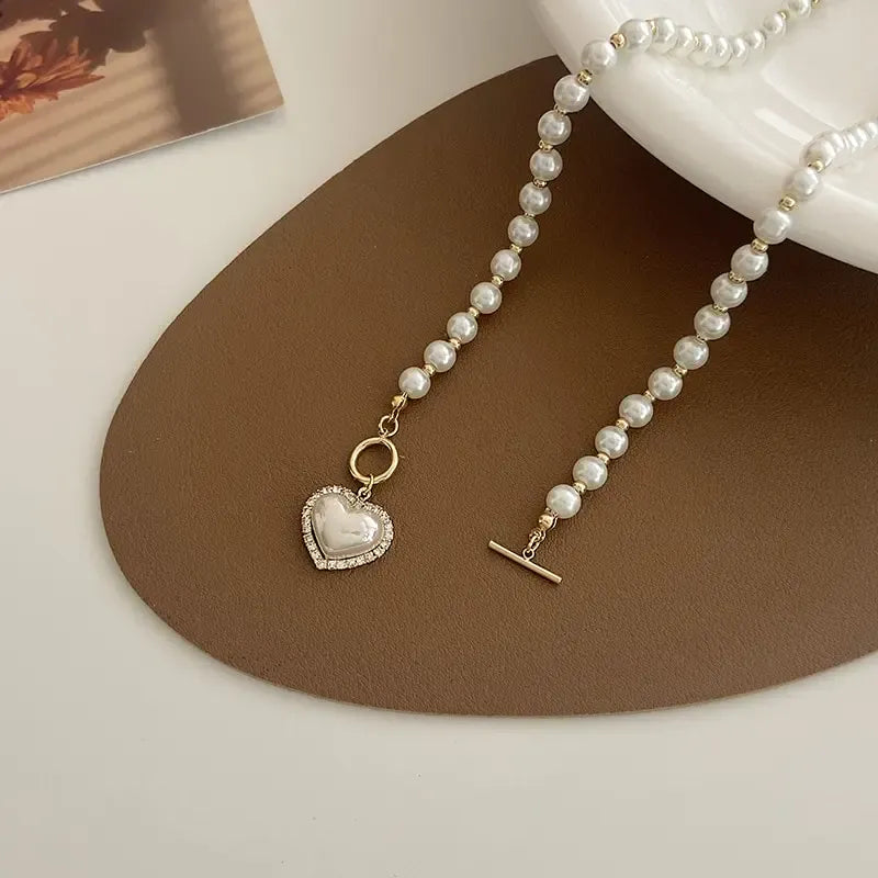 Liekoo Heart Pearl Pendant Necklace – Elegant & Feminine