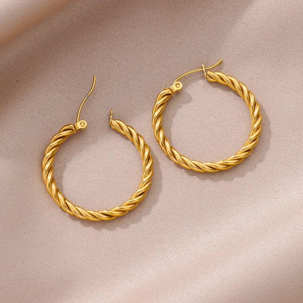 Vintage Round Twisted Earrings For Women Girls Stainless Steel Gold Color Hoop Earrings Punk Luxury Jewelry pendientes mujer
