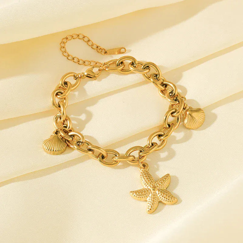 Starfish Shell Charm Bracelet 18K Gold Stylish Elegant
