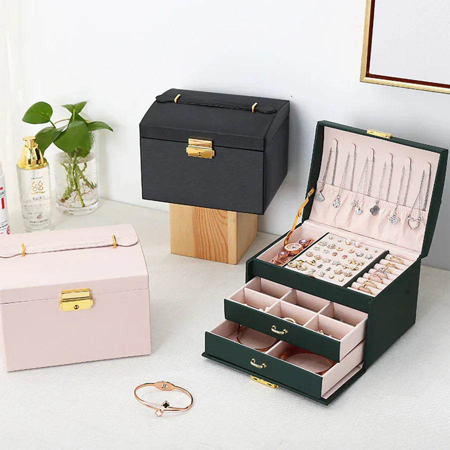 Lock Arch Three-Layer Leather Jewelry Box