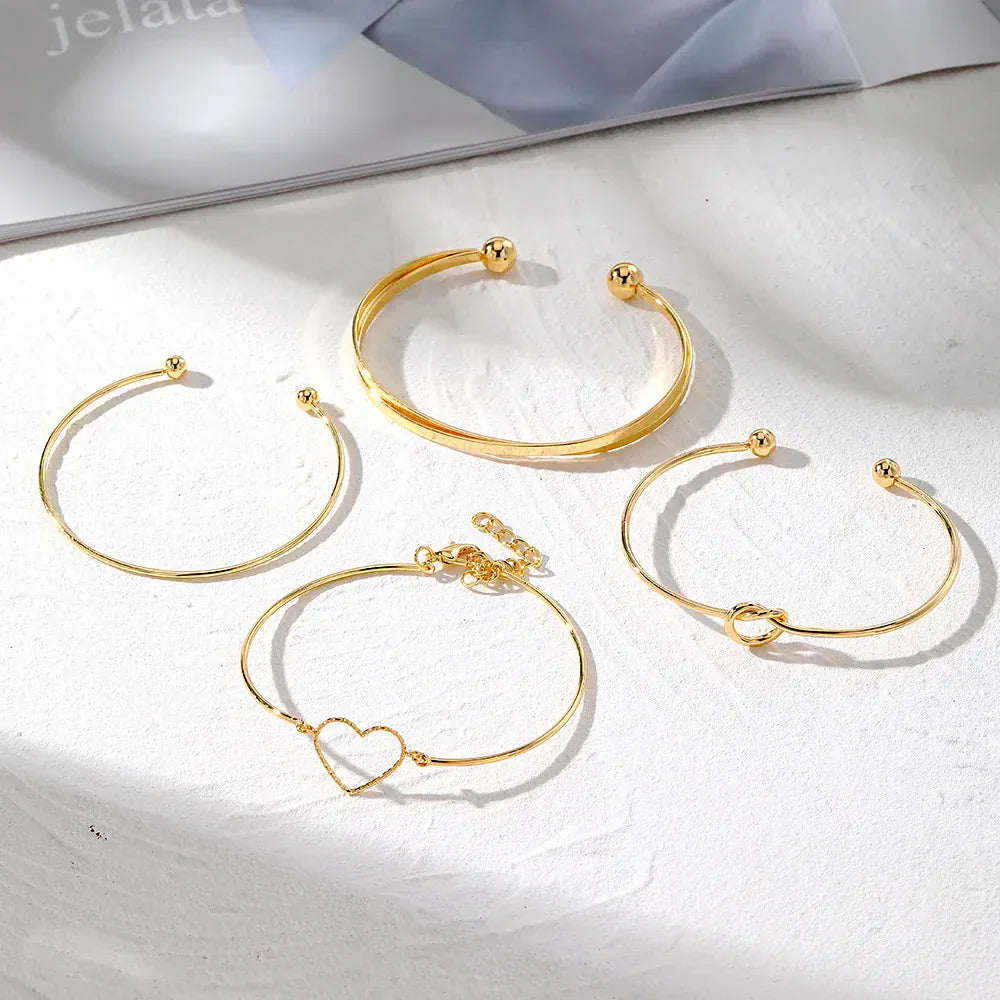 Liekoo 4PCS Vintage Gold Plated Bracelet Set