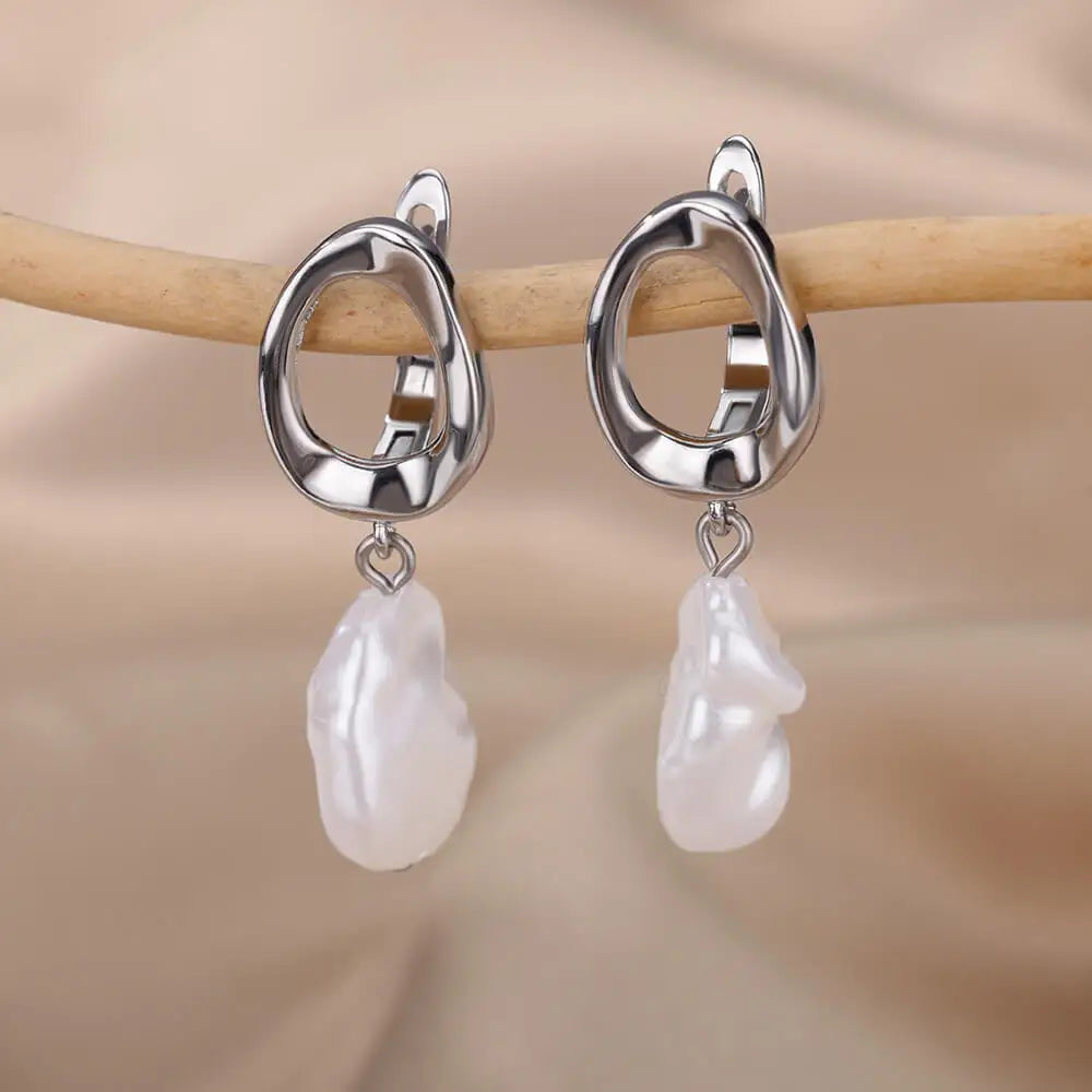 Elegant Handmade Pearl Drop Earrings For Women 2024 Stainless Steel U Shape Earrings Wedding Aesthetic Jewelry Mother Day Gift