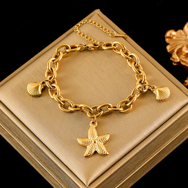 Starfish Shell Charm Bracelet Gold Plated Elegant