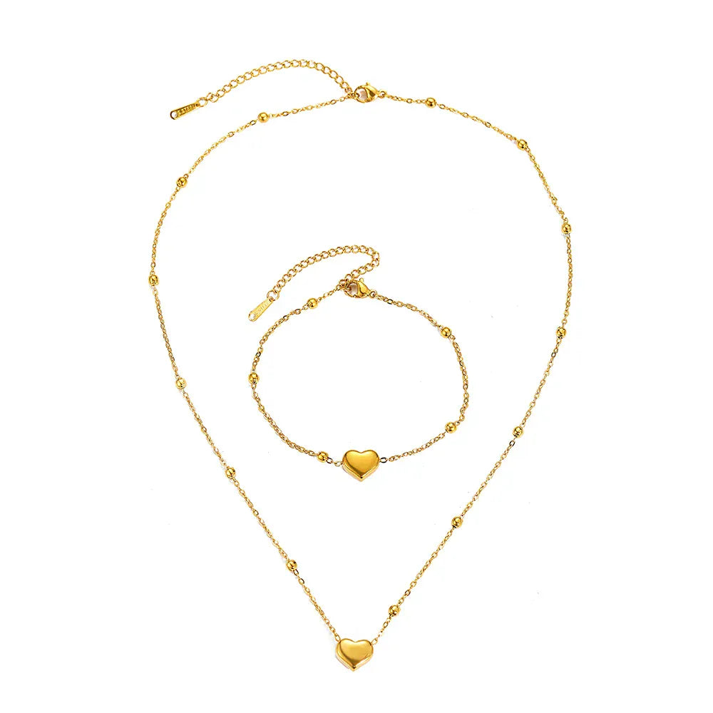 Liekoo Gold Plated Heart Pendant Necklace & Bracelet Set