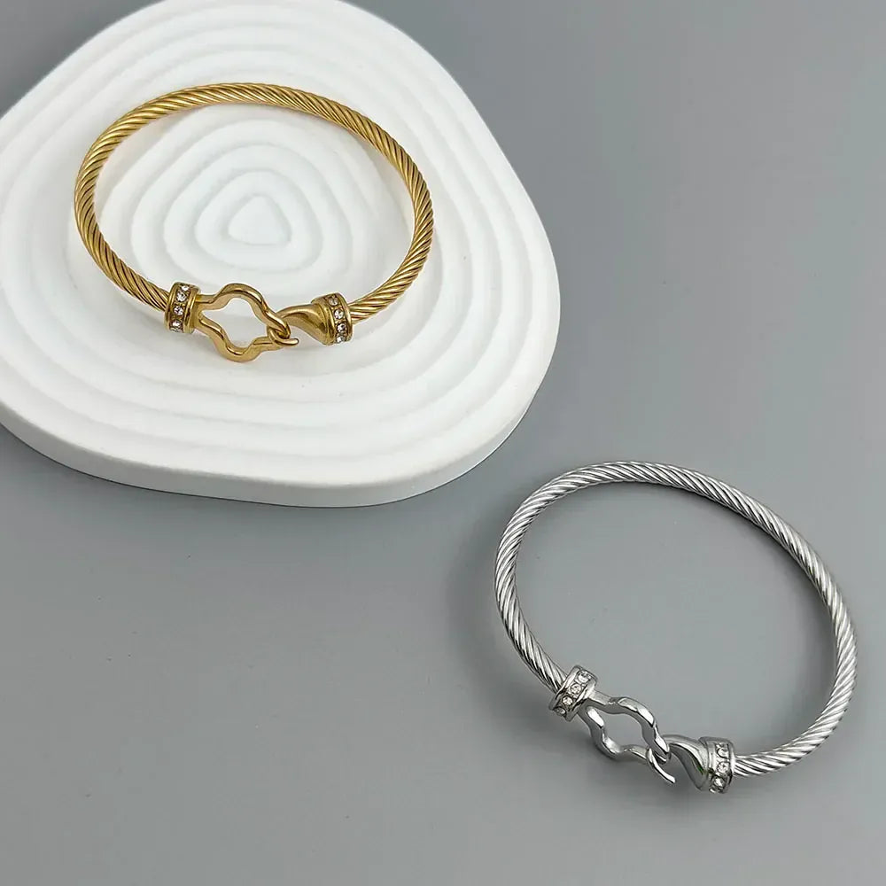 New steel wire button zircon four-leaf clover gold-plated bracelet 18K, high-quality waterproof couple bracelet, wife gift