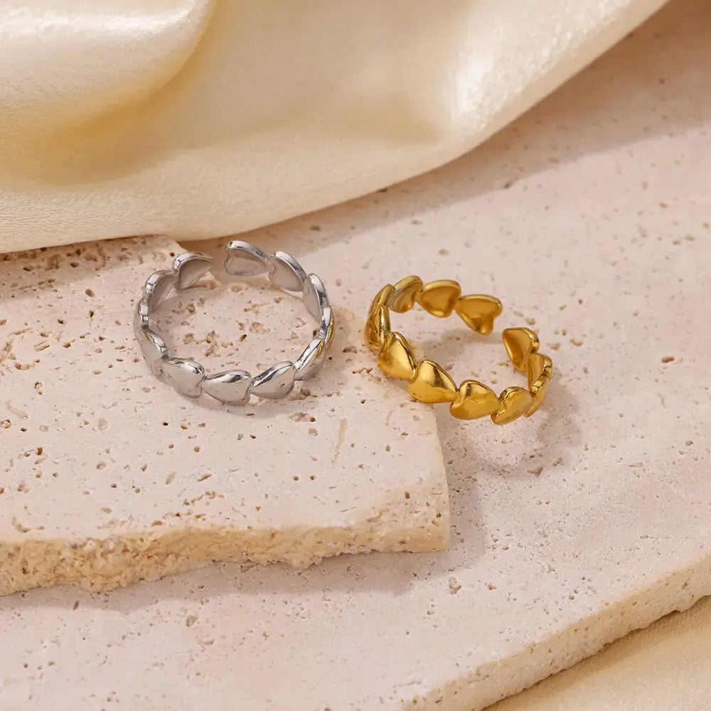 Stainless Steel Heart Rings For Women Opening Adjustable Gold Color Heart Ring Wedding Couple Christmas Jewelry Party Gifts