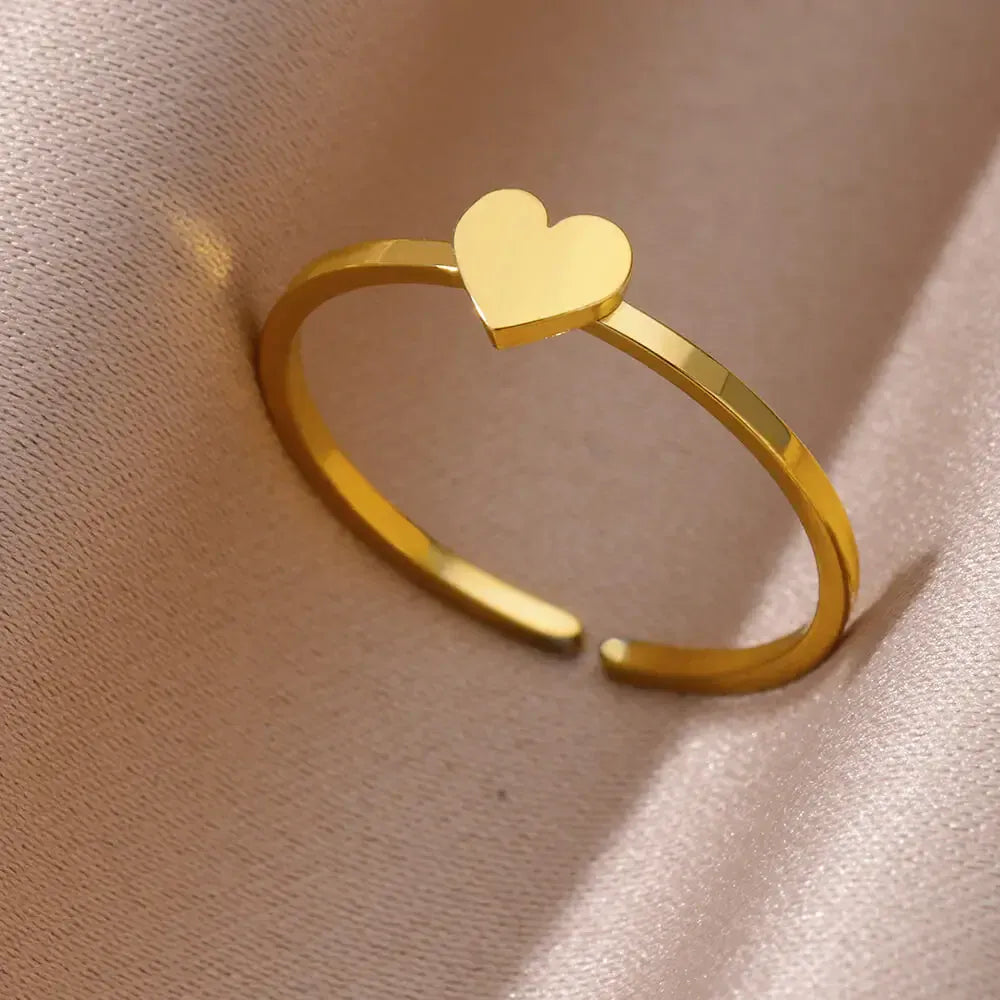 Simple Stainless Steel Heart Rings For Women 2024 Gold Color Heart Open Adjustbale Thin Finger Ring Luxury Wedding Jewerly Gift