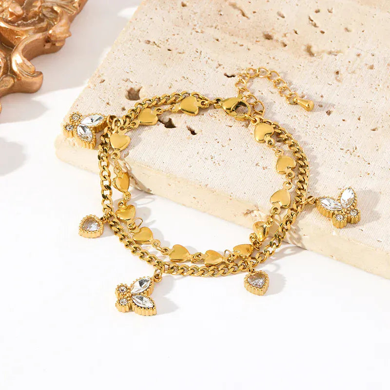 Cubic Zirconia Butterfly Chain Bracelet Gold Plated Stylish
