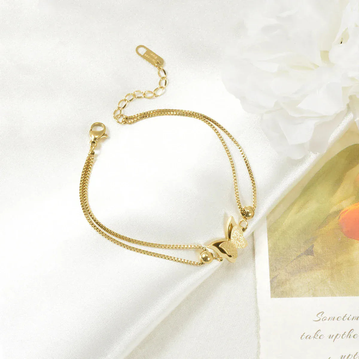 Frosted Butterfly Anklet Gold Plated Vintage