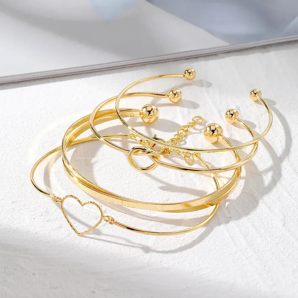 Liekoo 4PCS Vintage Gold Plated Bracelet Set