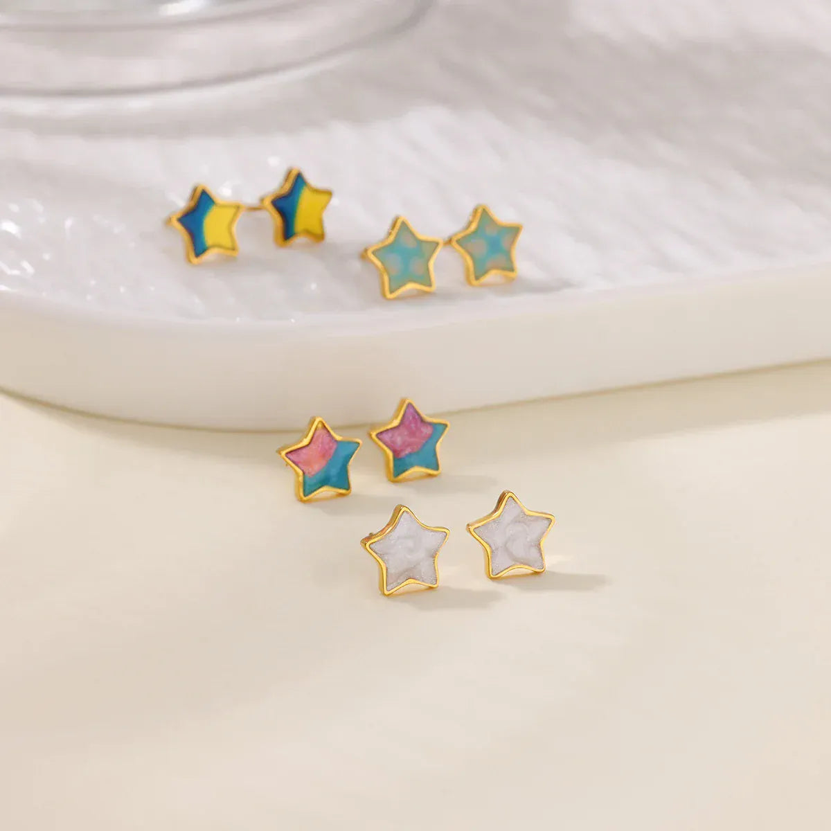 Cute Dripping Oil Star Stud Earrings For Women Girls Gold Color Star Earrings Female Wedding Aesthetic Jewelry Accessories