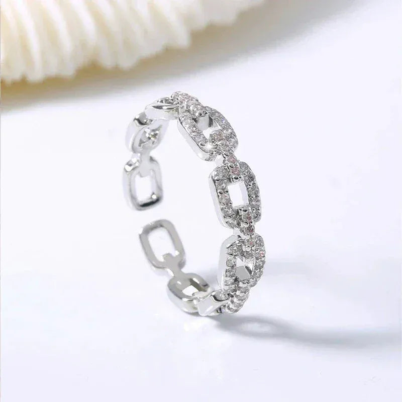 Fashion Zircon Twist Chain Open Rings For Women Gold Silver Color Elegant Finger Ring Female Korean Wedding Jewelry Gift