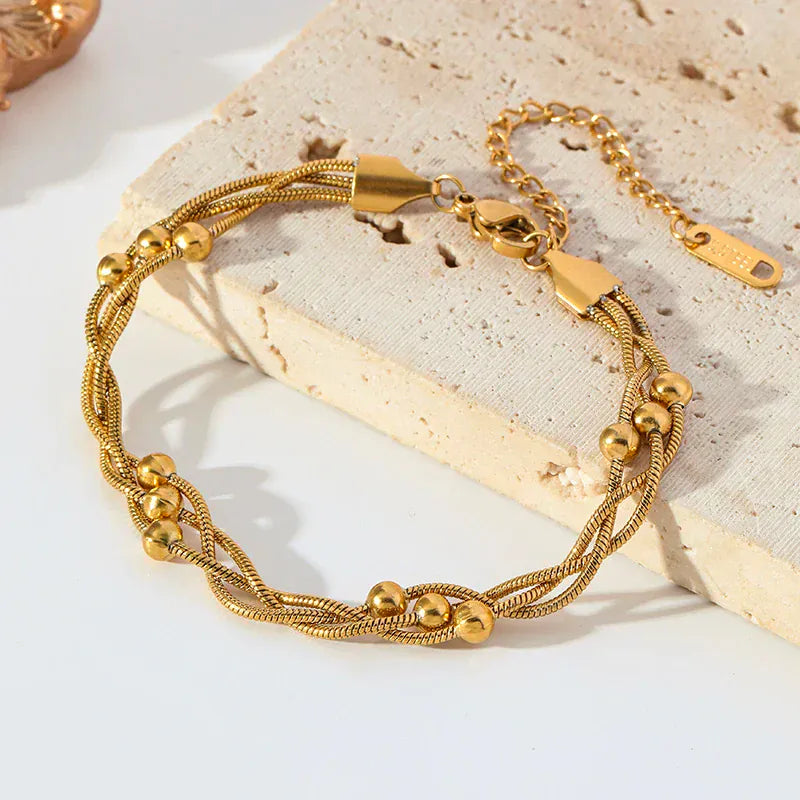 Trendy Beads Wound Bracelet Gold Plated