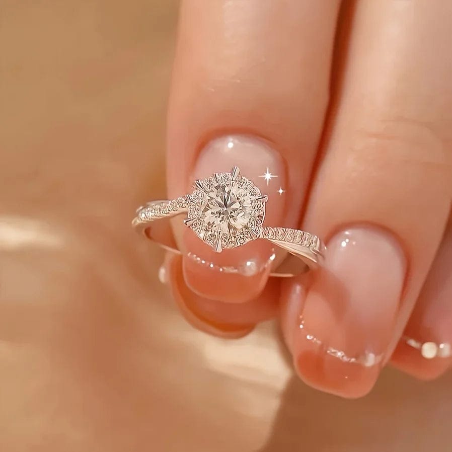 White Plated Zircon Ring – Elegant 4 Prong Design