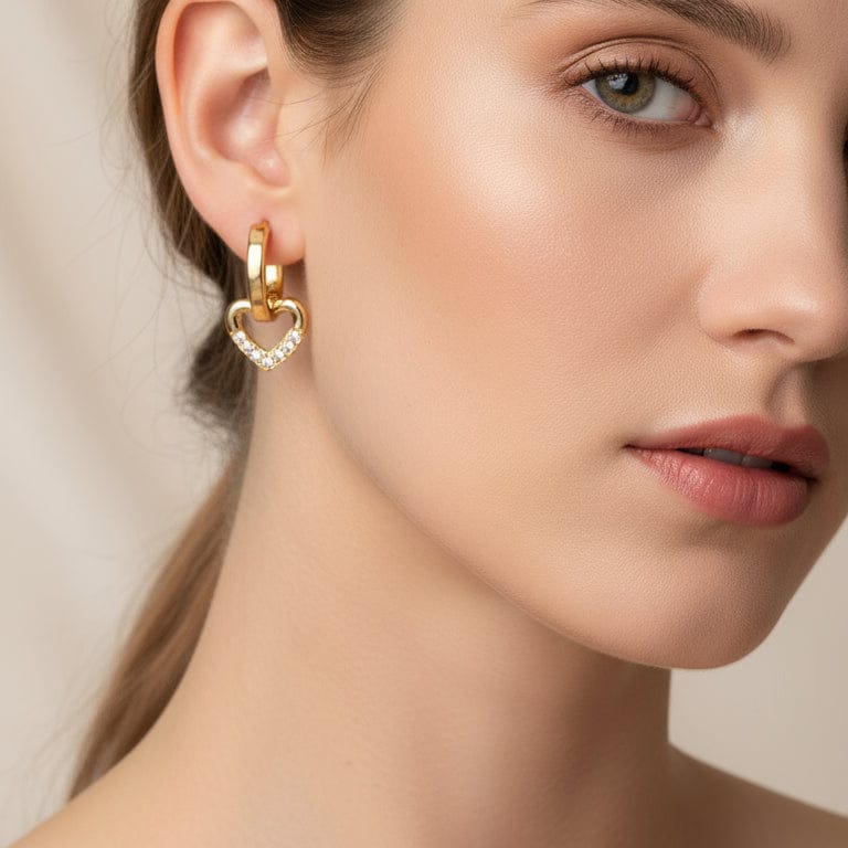 Gold Zircon Heart Earrings Elegant Stylish