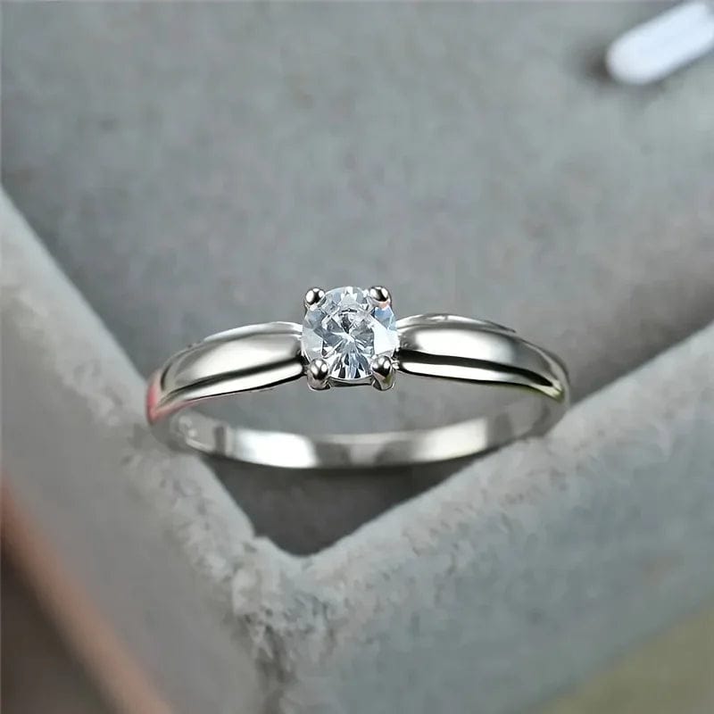 White Plated Zircon Ring Elegant 4 Prong Design - Liekoo