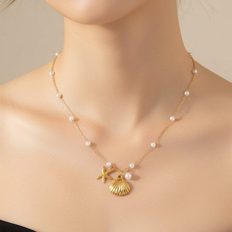 Collar de estrellas de mar y conchas marinas