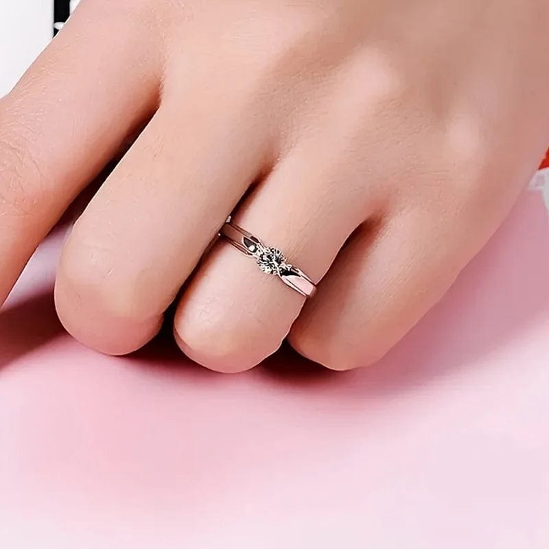 White Plated Zircon Ring Elegant 4 Prong Design - Liekoo