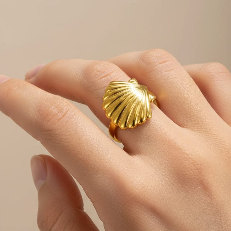 Elegant Gold Seashell Adjustable Ring Liekoo