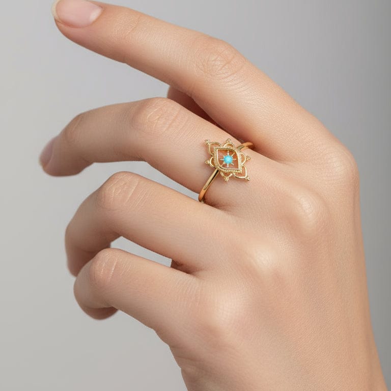 Elegant Blue Lotus Gold Hexagon Star Ring – Liekoo