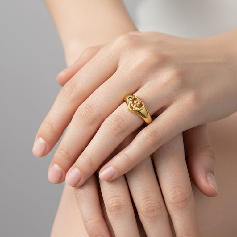 Vintage Gold Sunflower Heart Ring Gold Plated - Liekoo