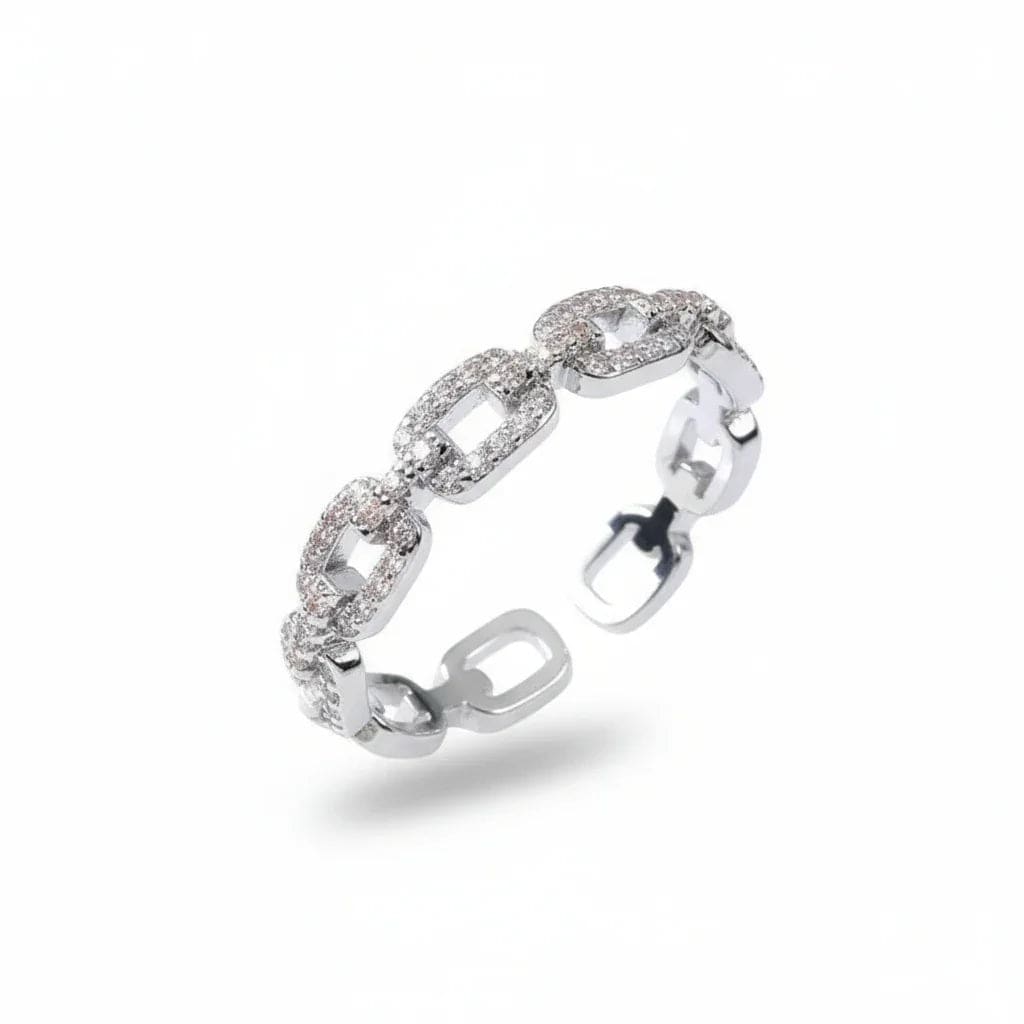 Zircon Twist Chain Open Ring – Elegant Geometric Design