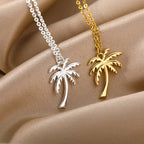 Coconut Palm Tree Necklace For Women Dainty Stainless Steel Gold Color Necklace Hawaiian Jewelry Summer Ocean Beach Accessories