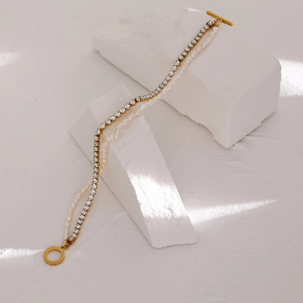 Pulsera de perlas de doble capa