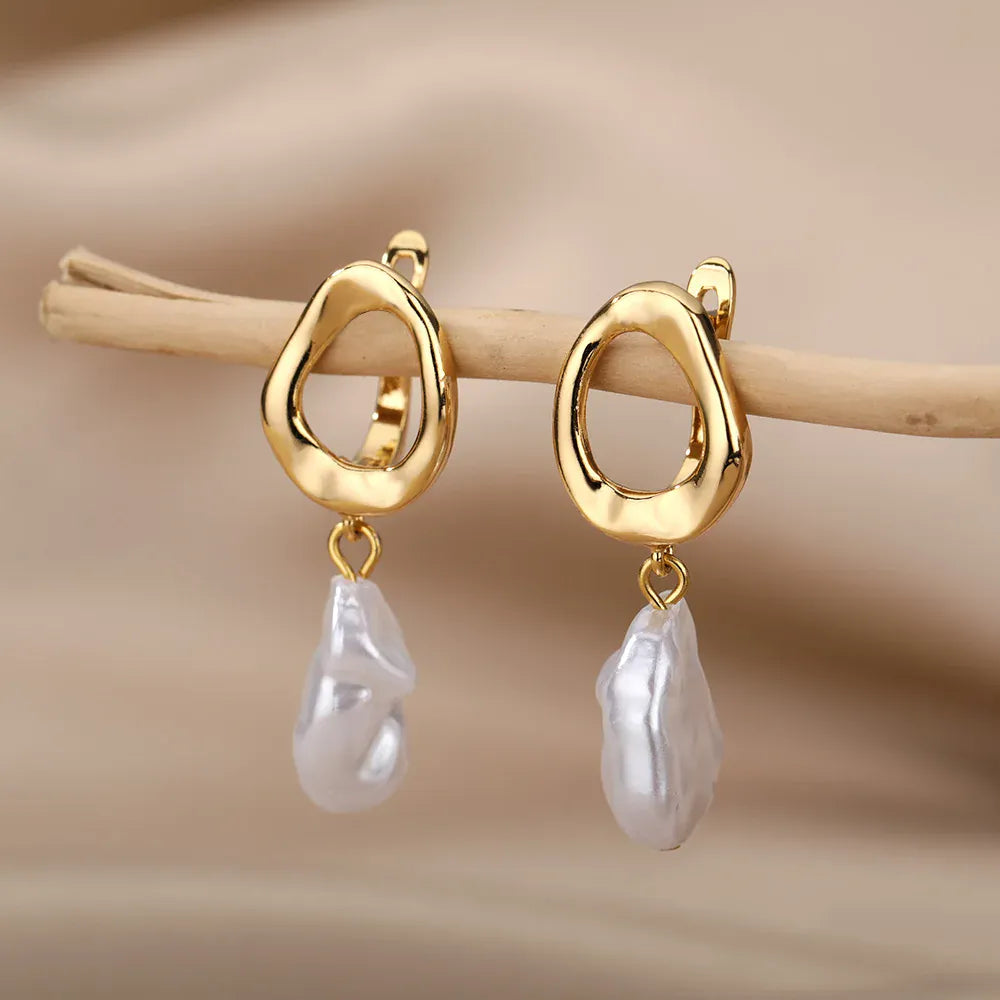 Classic Fashion Imitation Pearl Earrings For Women Gold Color Circle Stainless Steel Earrings Luxury Elegant Christmas Jewelry