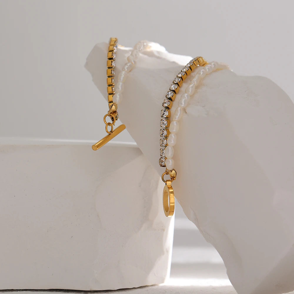 Pulsera de perlas de doble capa